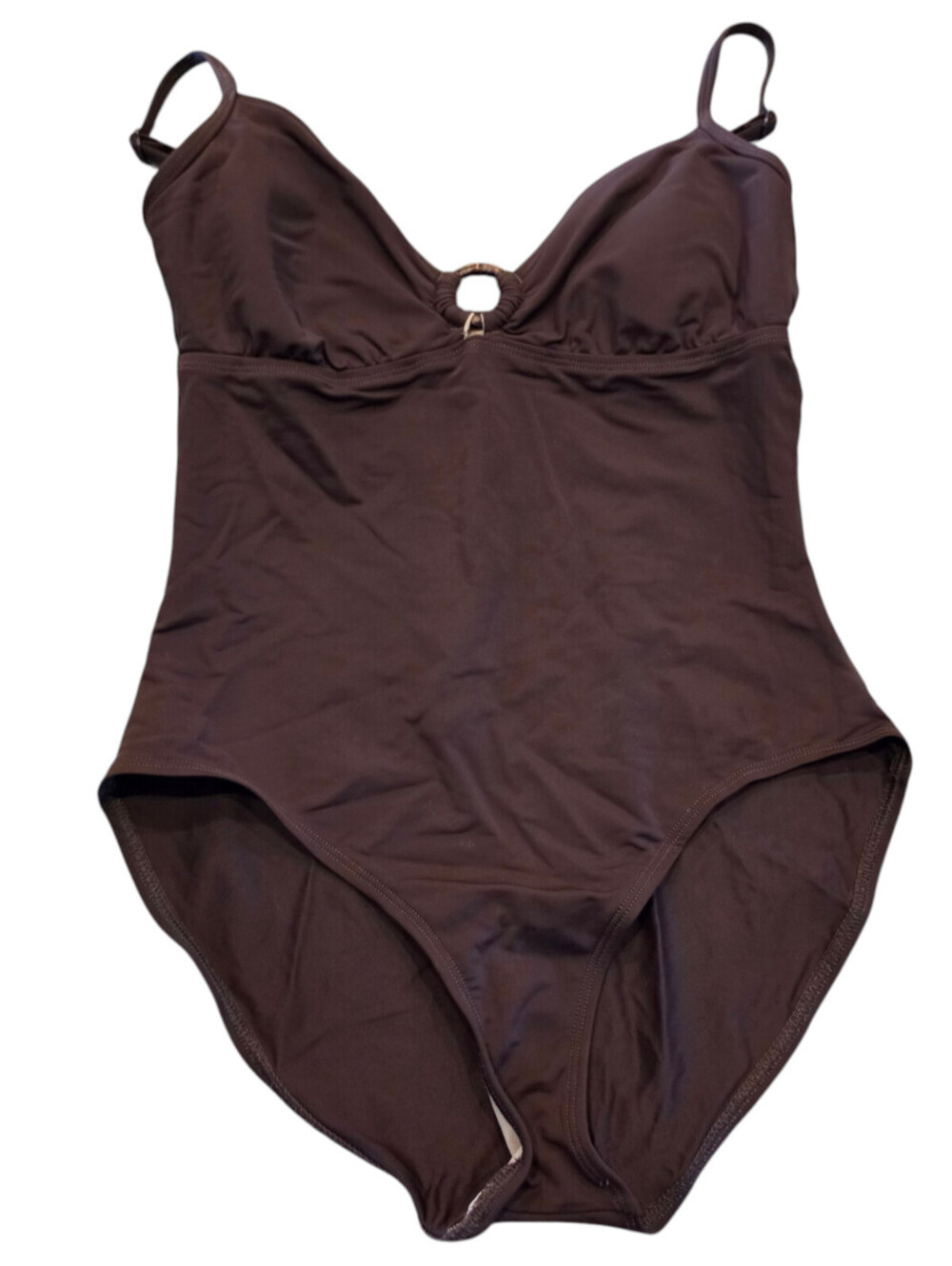 Vintage Y2K Merona Womens Sz L One Piece Swimsuit Solid Brown